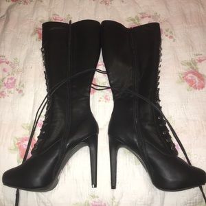 Knee high lace up 5 inch heeled boots